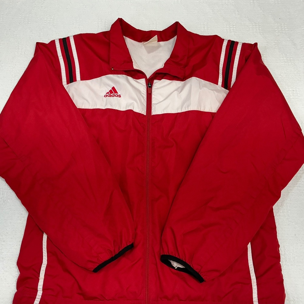 Adidas Mens ClimaProof Windbreaker Jacket Red White Full Zip Mesh Lined XL